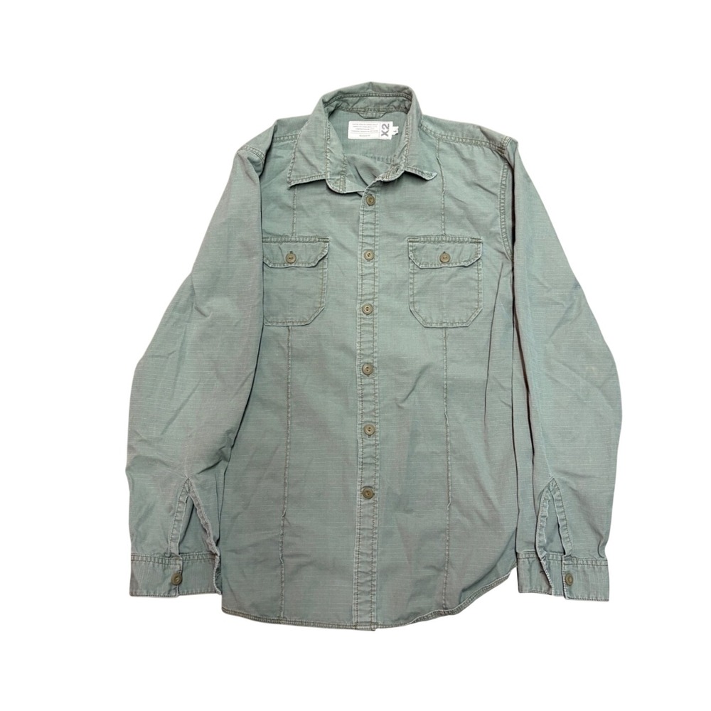 Army Jacket Mens Ripstop Button Down Shirt Long Sleeve Sage Green Large